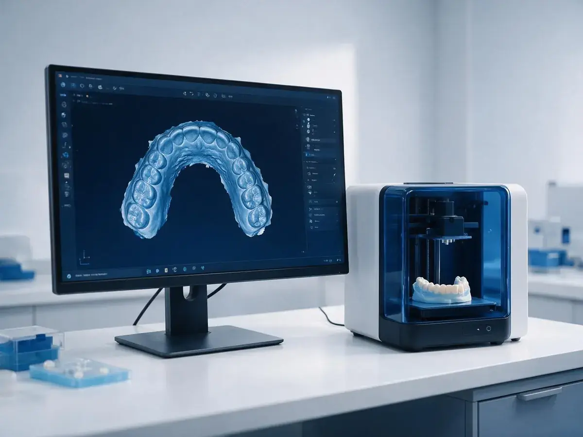 Poste de conception numérique avec scan 3D d'une arcade et imprimante 3D au laboratoire
